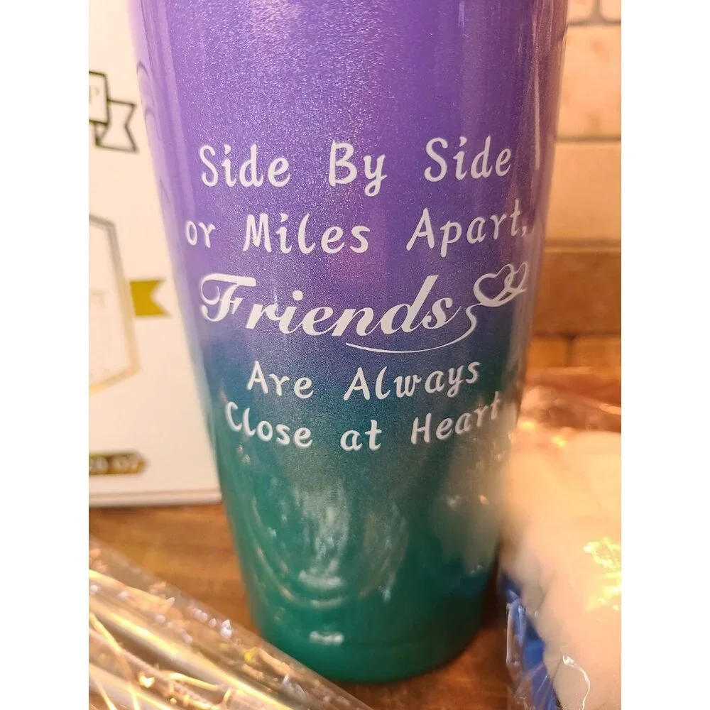 Tumbler 20oz Travel Mug Cup Side By Side or Miles Apart Friends are Always Close - Picture 1 of 4